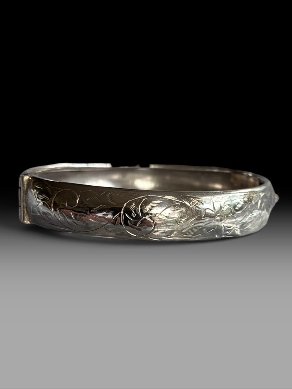 Elegant Engraved Sterling Silver Floral Etched Bracelet